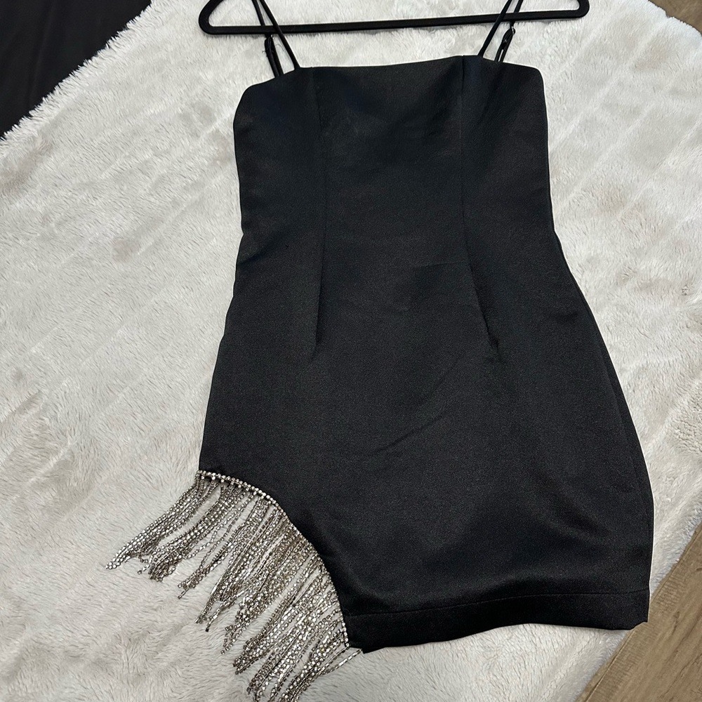 Elegant Black Dress with Silver Fringe